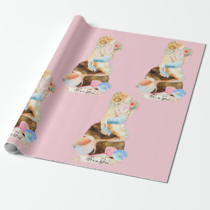 Mooi Zeemeermin Moeder Baby Het is een Meisje Roze Cadeaupapier