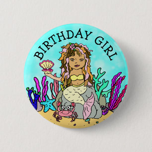 Mooi zeemeermin verjaardagsmeisje ronde button 5,7 cm