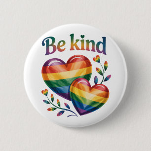 Mooi zijn vriendelijk elegante regenboog harten ronde button 5,7 cm