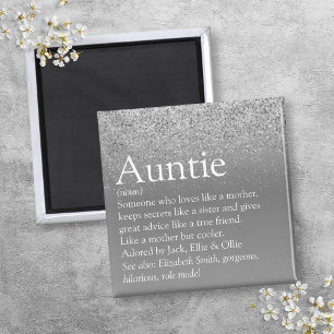 Mooi Zilver Glitter Oom/Tante Definitie Magneet