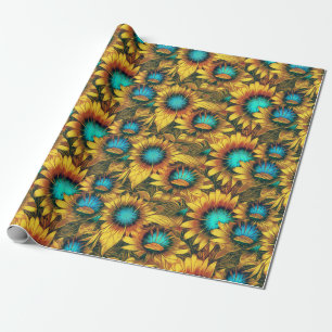 Mooi zonnebloem Geel Blauwgroen Abstract Patroon Cadeaupapier