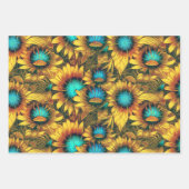 Mooi zonnebloem Geel Blauwgroen Abstract Patroon Inpakpapier Vel (Voorkant)