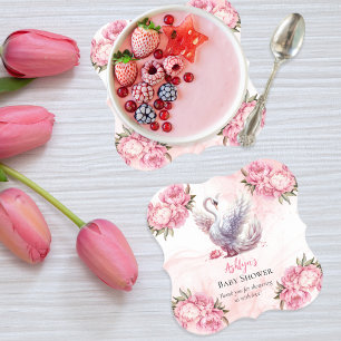 Mooi zwaan roze bloemig meisje Baby shower Kartonnen Onderzetters