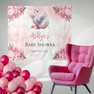 Mooi zwaan roze bloemig meisje Baby shower Wandkleed