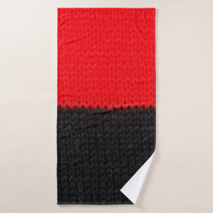 mooi zwart en rood gebreid weefsel met een tekenin badhanddoek