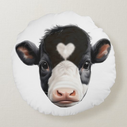 Mooi zwart en wit Koe gezicht Rond Kussen (Achterkant)