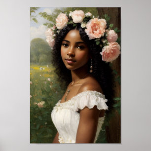 Mooi Zwart Meisje Portret Bloomcore Art Poster