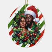 Mooi zwart paar Holly kerstkrans kunst Keramisch Ornament (Links)