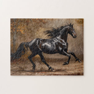 Mooi zwart paard olieverfschilderij legpuzzel