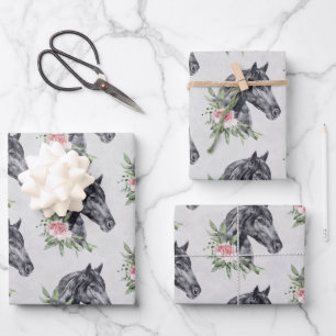 Mooi zwart paardenhoofd portret Waterverf Wra Inpakpapier Vel