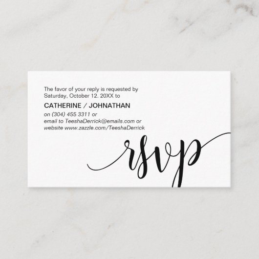 Mooi zwart script, RSVP reageert Informatiekaartje (Voorkant)