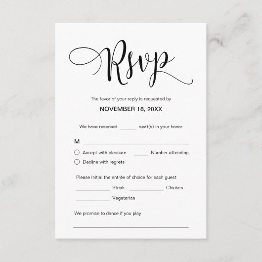 Mooi zwart script, RSVP, reageren Informatiekaartje (Voorkant)
