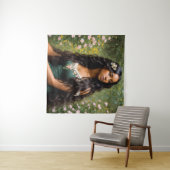 Mooi zwart vrouw bloemportret wandkleed (In Situ (horizontaal))