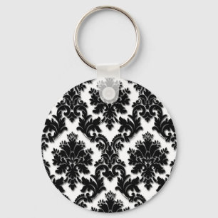 Mooi zwart-wit Damask-patroon Sleutelhanger