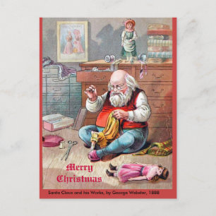 Mooie  1888 Santa Claus naaipoppen Feestdagenkaart