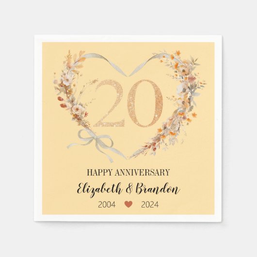 Mooie 20e Jubileum bruiloft servetten (Voorkant)