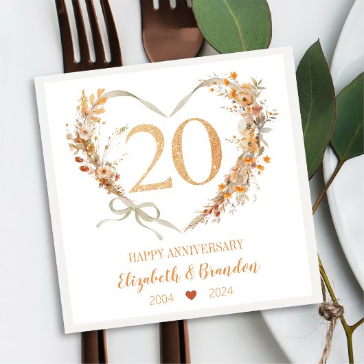 Mooie 20e Jubileum bruiloft servetten