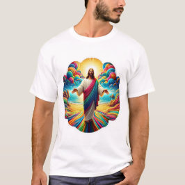 Mooie 2-zijdige Jezus met uitzicht op kleurrijke h T-shirt
