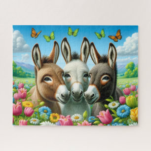 Mooie 3 Ezel In Bloemen Legpuzzel