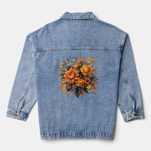 Mooie 3D herfst bloem Denim Jacket (Achterkant)