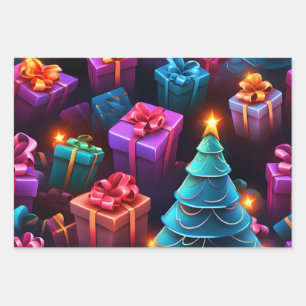 Mooie 3D Kerstmis Gifting Thema Inpakpapier Vel