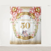 Mooie 50e verjaardag Roze High Heels Party Wandkleed (Voorkant)