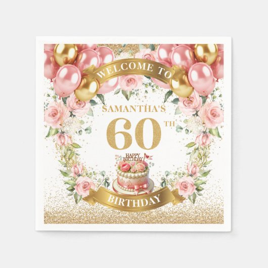 Mooie 60e verjaardag servetten Gold Bloom Touch (Voorkant)