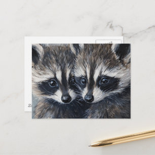 Mooie Aandoenlijke Baby Wasberen AI Schilderij Briefkaart