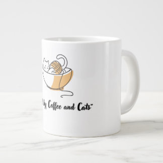 Mooie 'Aangedreven door koffie en katten' keramisc Extra Grote Beker