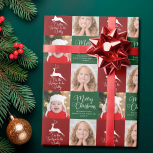 Mooie, aangepaste kerstfoto Red Green Cadeaupapier
