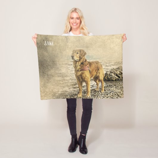 Mooie aangepaste naam Golden Retriever Fleece Deken (In situ)