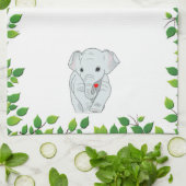 Mooie, aangepaste olifant en groene bladeren op wi theedoek (Gevouwen)