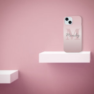 Mooie aanpasbare roze monogram & uw naam schrift iPhone 15 hoesje