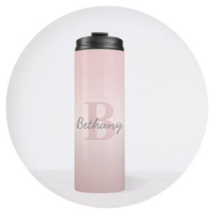 Mooie aanpasbare roze monogram & uw naam schrift thermosbeker