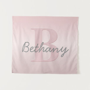 Mooie aanpasbare roze monogram & uw naam script wandkleed