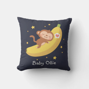 Mooie aap knuffelt met banaan, grappige kinderkame kussen