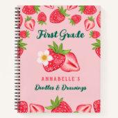 Mooie aardbei aangepaste naam roze kinderen groep notitieboek (Voorkant)