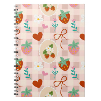 Mooie Aardbei Gingham Naadloos Patroon Notitieboek