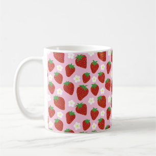 Mooie Aardbei Patroon op Roze Achtergrond Koffiemok