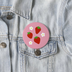 Mooie aardbei-patroon op roze achtergrond ronde button 7,6 cm