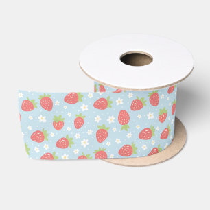 Mooie aardbeien & Aardbeienbloempatroon Blauw Lint
