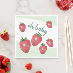 Mooie Aardbeien Aquarel Handgeschilderd op Mint Servet