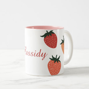 Mooie Aardbeien en Aangepaste Naam Tweekleurige Koffiemok