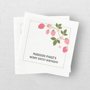 Mooie aardbeien roze meisjes verjaardag papieren b servet