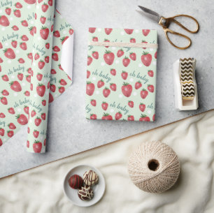 Mooie aardbeien waterverf handgeschilderd op mint cadeaupapier
