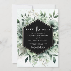 Mooie aardse bloemen salie groene bruiloft save the date