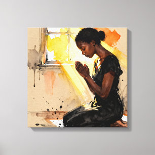 Mooie abstracte Afro-Amerikaanse vrouw bidt Canvas Afdruk