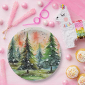 Mooie Abstracte kerstbomen gloeiende lucht Papieren Bordje (Feest)