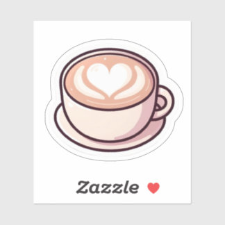 Mooie Aesthetic Latte Art Hart Koffiekop Sticker