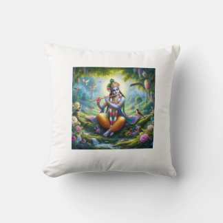 Mooie afbeelding van Lord Krishna die fluit speelt Kussen